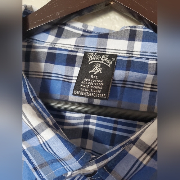 Blue Gear Blue & White Plaid Long Sleeve Button-Up Dress Shirt Men's Size 5X - Picture 3 of 5